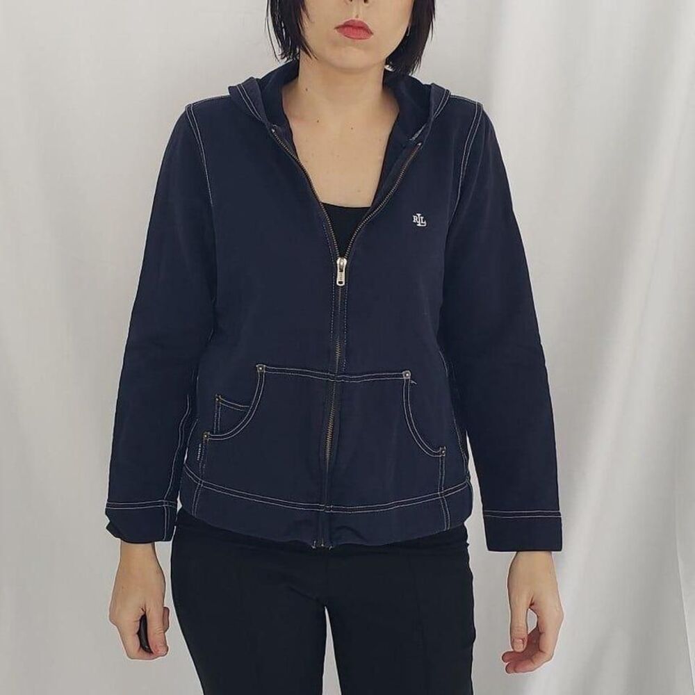 Lauren Ralph Lauren Blue Cotton Zip Up Sweatshirt